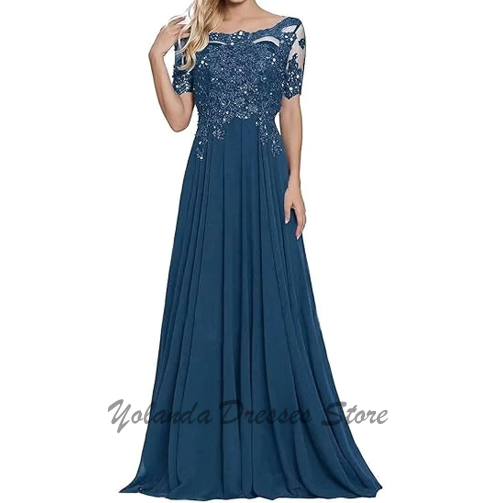 

Modern Half Sleeves Bridesmaid Dresses for Wedding Scoop Neck Lace Up Formal Dress Floor Length Appliques Lace Evening Gown 2025