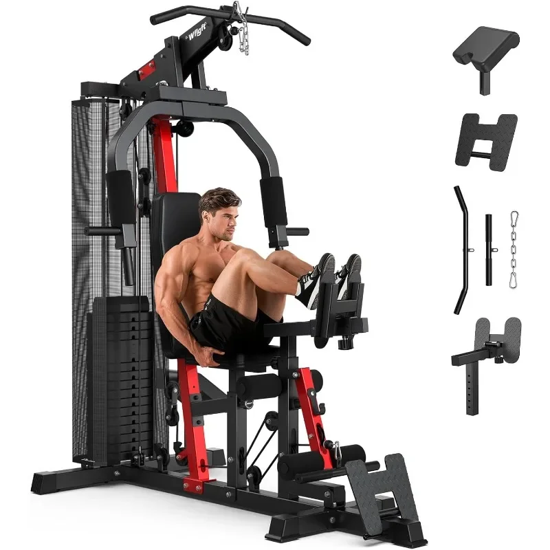 Heimfitness-Ausrüstung mit 67 kg Gewichtsblock, Ganzkörper-Trainingsgerät für Latzug, Brustpresse, Beinstrecker