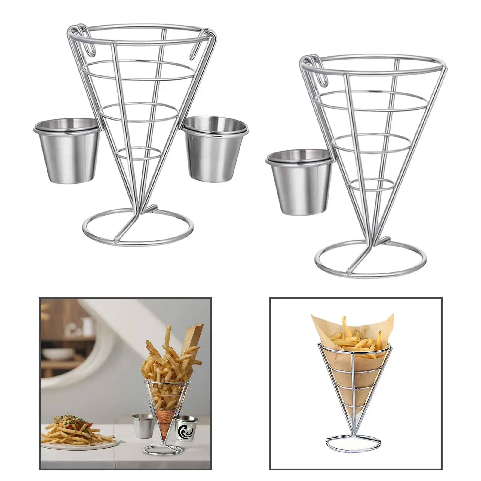 French Fries Stand ,Iron Cone Shaped Fry Holder, Fried Food Basket French Fry