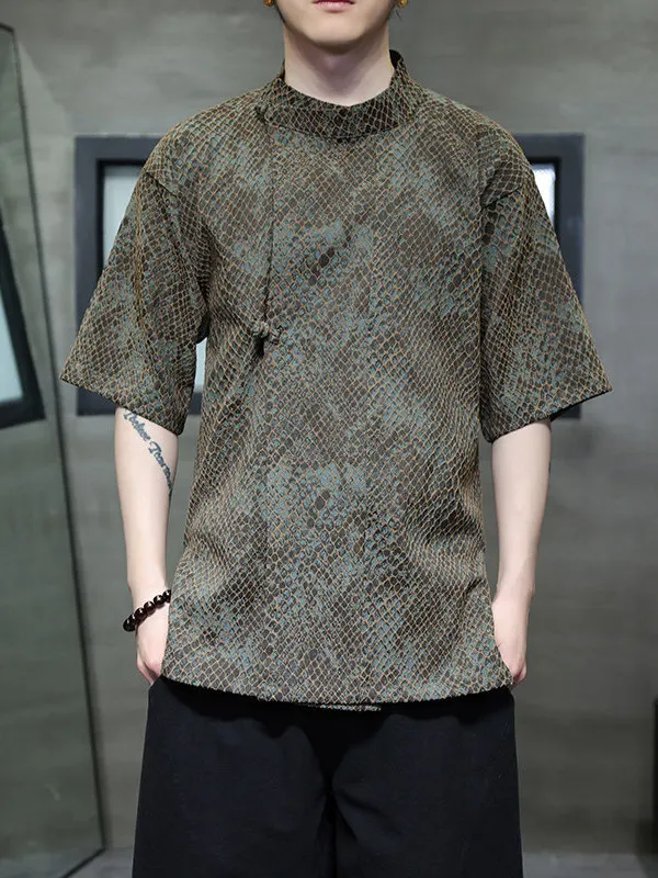 

Летний тонкий мужской костюм из ледяного шелка в китайском стиле, свободный крой, большие размеры, дышащий, влагоотводящий, в стиле тан/ханьфу