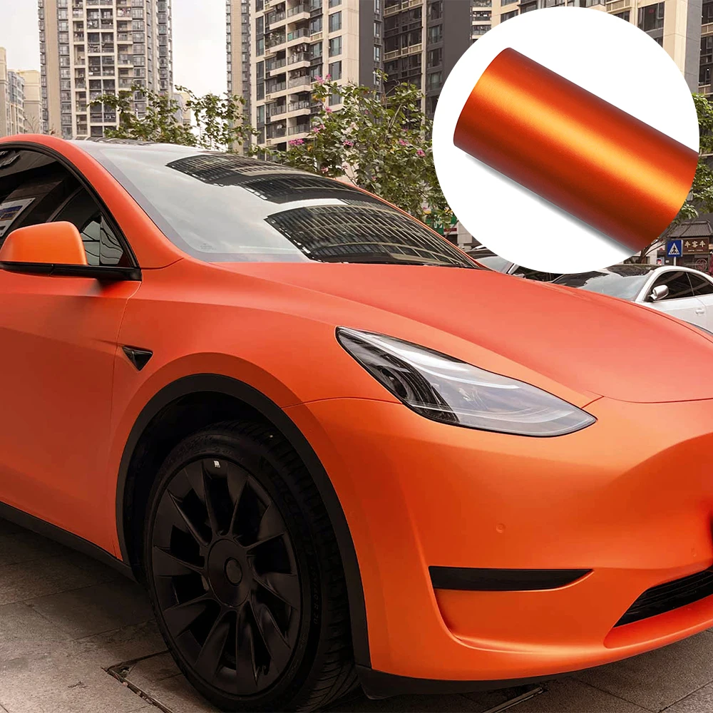 Metallic Matte Satin Ice Orange Car Wrap Stickers Color Change Vinyl Film Bubble Free Car Wrapping Sticker Auto Accessories