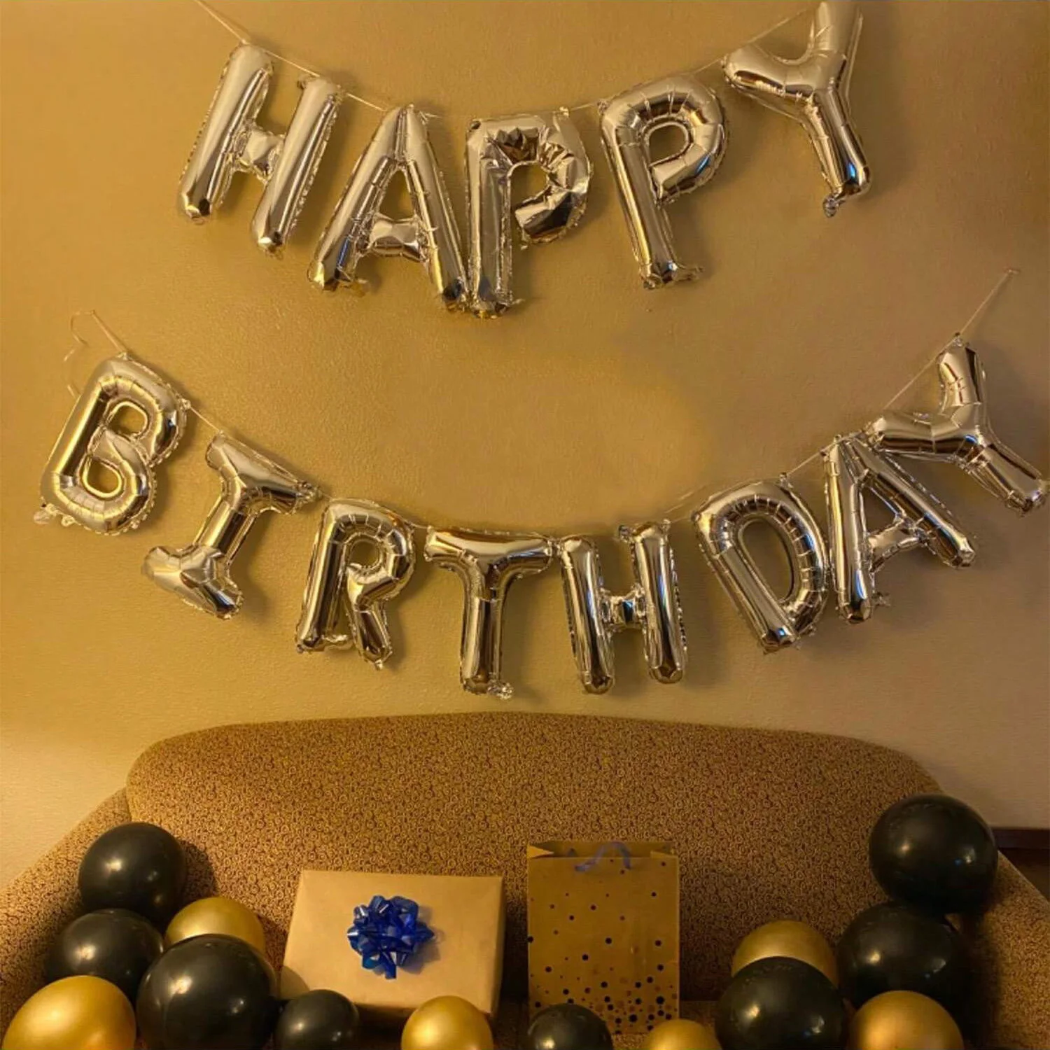 مجموعة بالونات حروف عيد الميلاد باللون الفضي/الذهبي مناسبة لتزيين حفلات أعياد الميلاد والذكرى السنوية والدش (متوفرة بألوان متعددة)