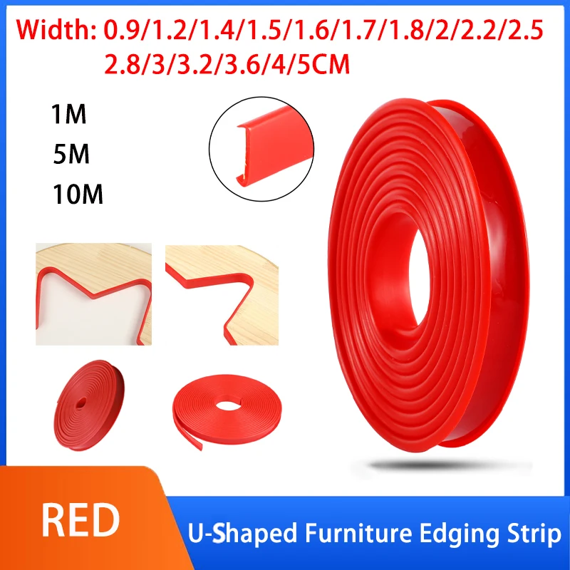 

﻿ Red Length: 1/5/10M Width: 0.9~5cm TPE U-Shape Self Adhesive Edging Protector, DIY Furniture Edge Strip