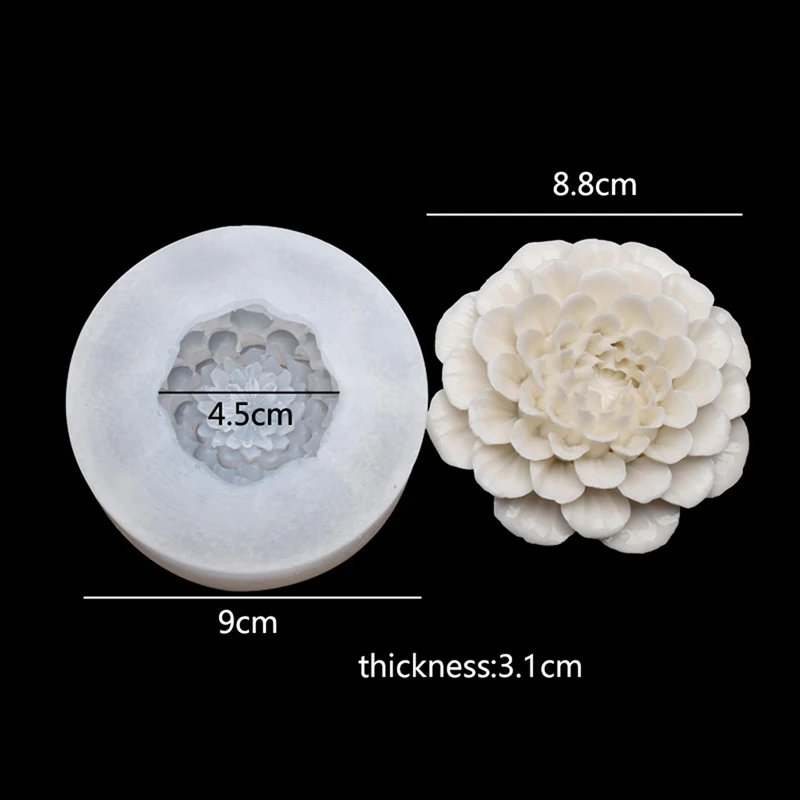 NEW 3D Peony Flower Silicone Mold 8.8Cm Fondant Cake Mold Plaster Aromatherapy Handmade Mold Wedding Decorating Tool