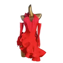 Latin Dance Stage Women's Clothing High-end Custom Simple Design Small Tassel Samba Art Performance Rhinestone Clothing Dress