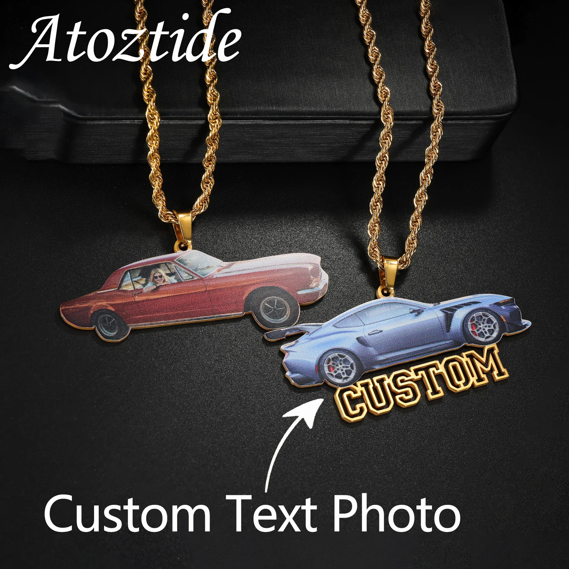 

Atoztide индивидуальное фото имя ожерелье для женщин УФ-печать цветная картина кулон-цепочка ювелирные изделия из нержавеющей стали персонализированный подарок