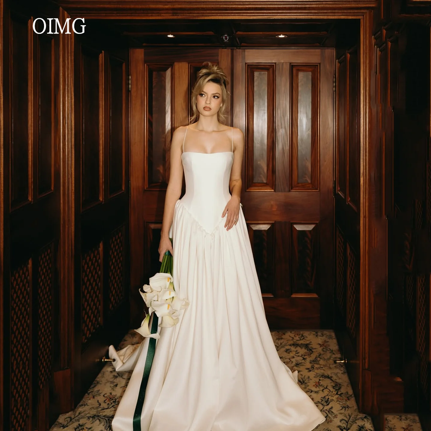 

OIMG Simple Spaghetti Strap A Line Wedding Dress Sleeveless Bride Dresses Floor Length Wedding Gowns 2025 Customized