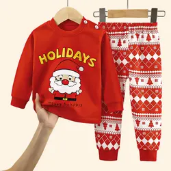 Christmas Kids Sets Cotton  Long Sleeve Children's Clothing Boy Girl Autumn Winter Tops Pants Suits Santa Claus Christmas Tree