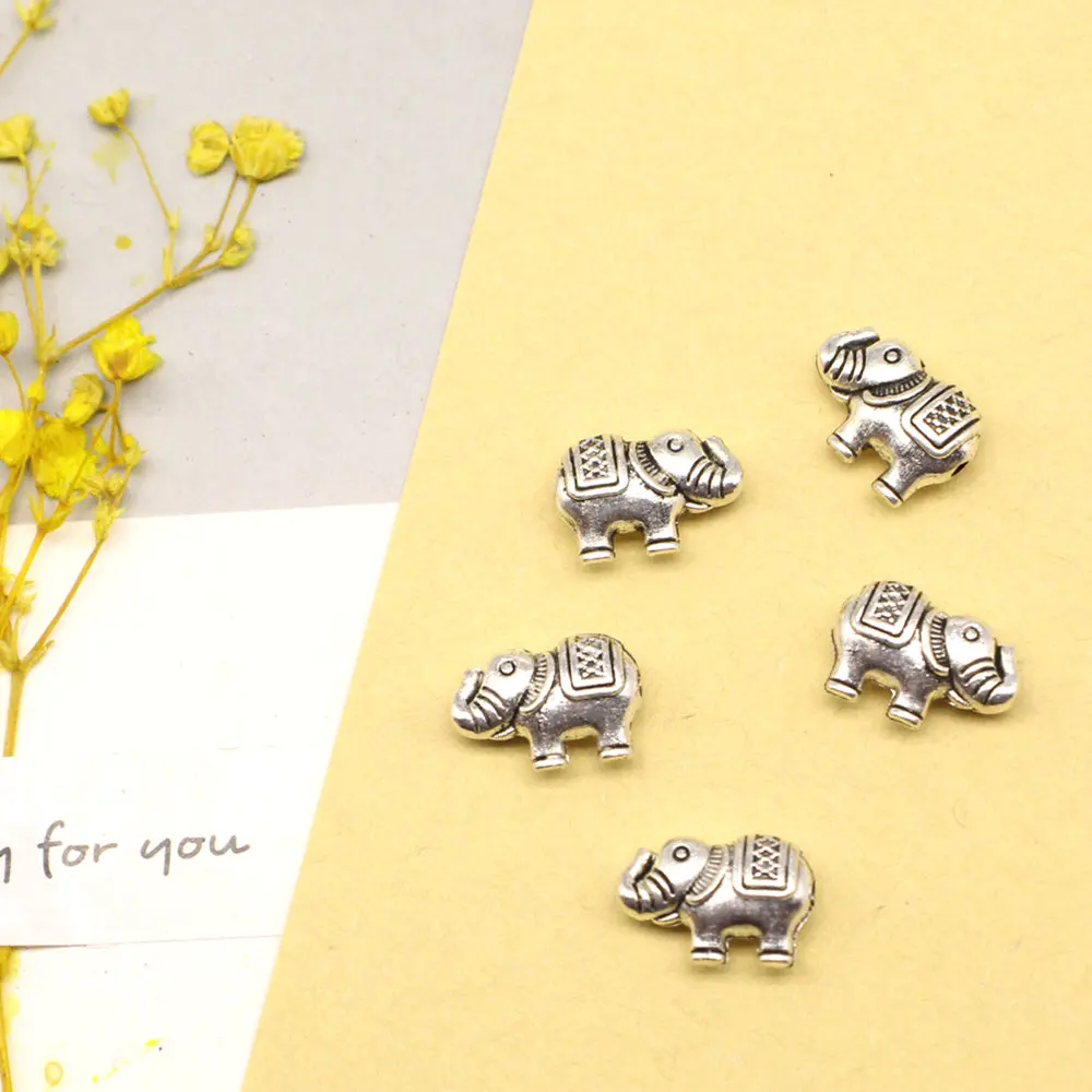 Small Elephant Small Hole Beads Pendants For Earrings Craft Supplies Woman Jewelri 9x12mm 10pcs Antique Silver Color