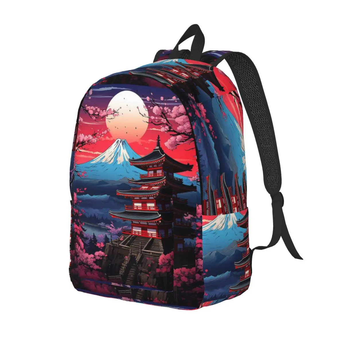 

Japan Sakura Cherry Blossoms With A Red Rising Sun Backpack Daypack Large Capacity Children BookBag School Bag Shoulder