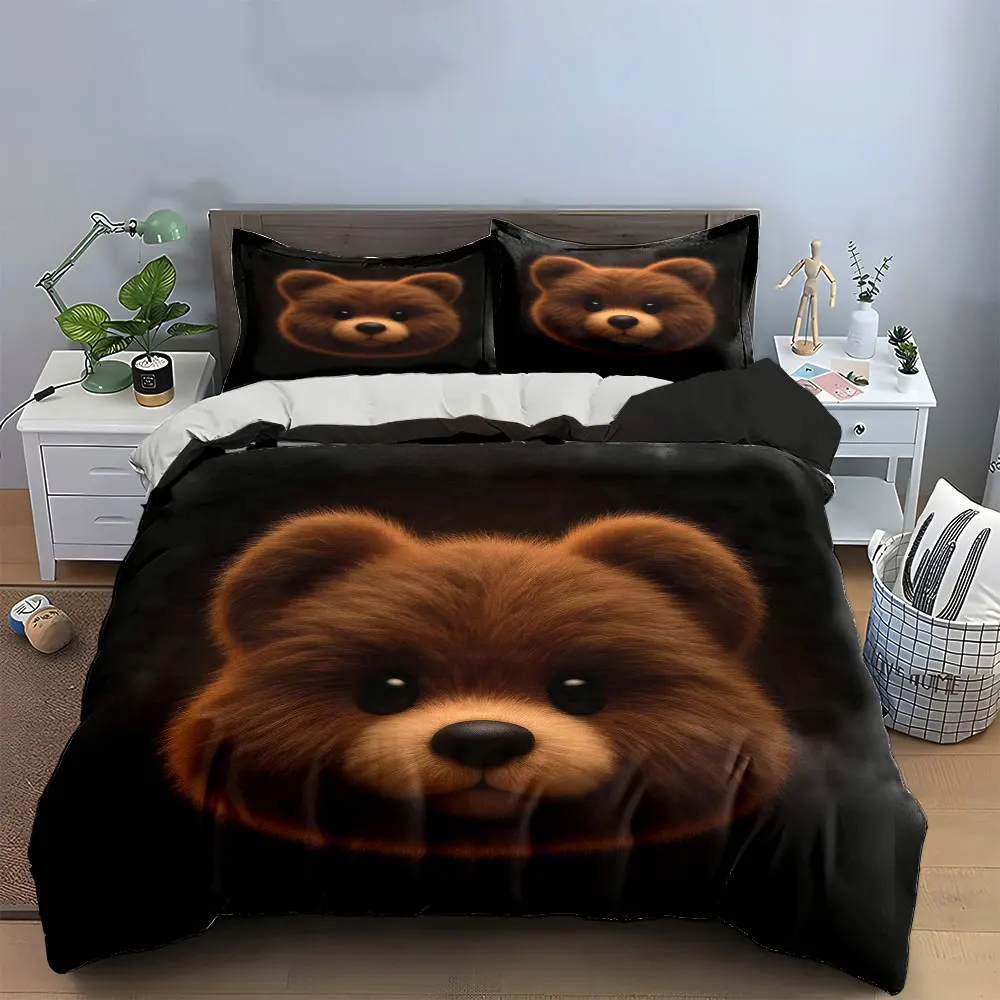 Dekoratives Bettwäsche-Set mit Bärenmotiv, bestehend aus 1 Bettbezug und 2 Kissenbezügen, Einzelbett, Doppelbett, King-Size-Bett, Queen-Size-Bett, Geschenk