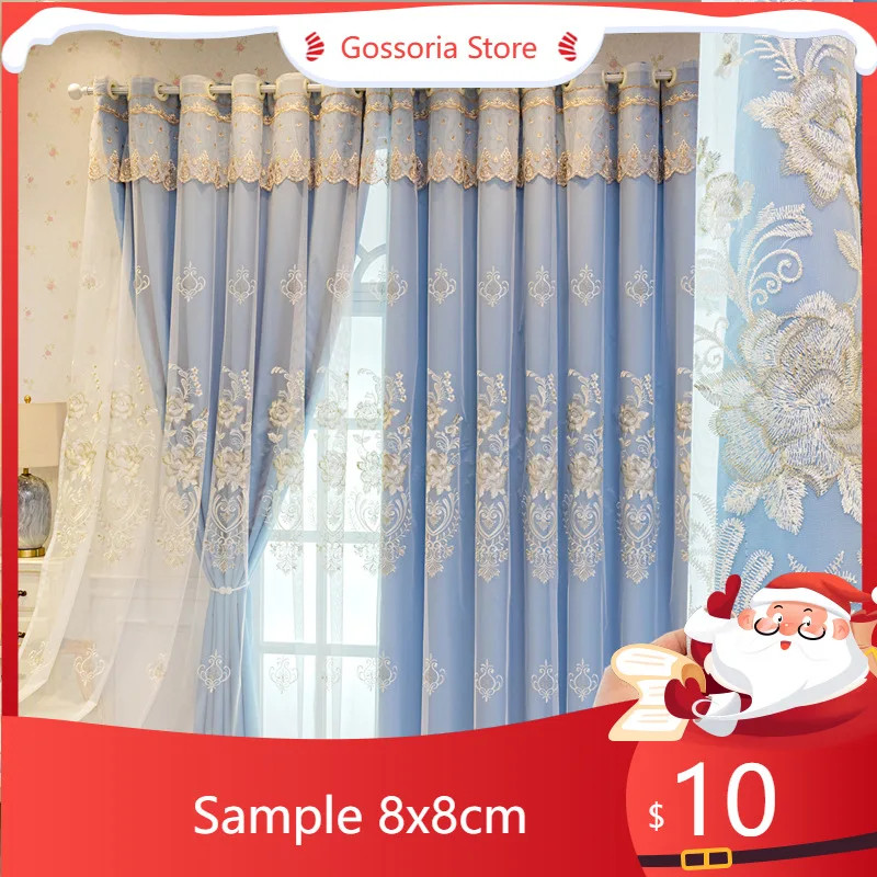 

Sample European Rural Embroidery Curtains For Living Room Double Layered Finished Curtains Bedroom Window Stitching Tulle
