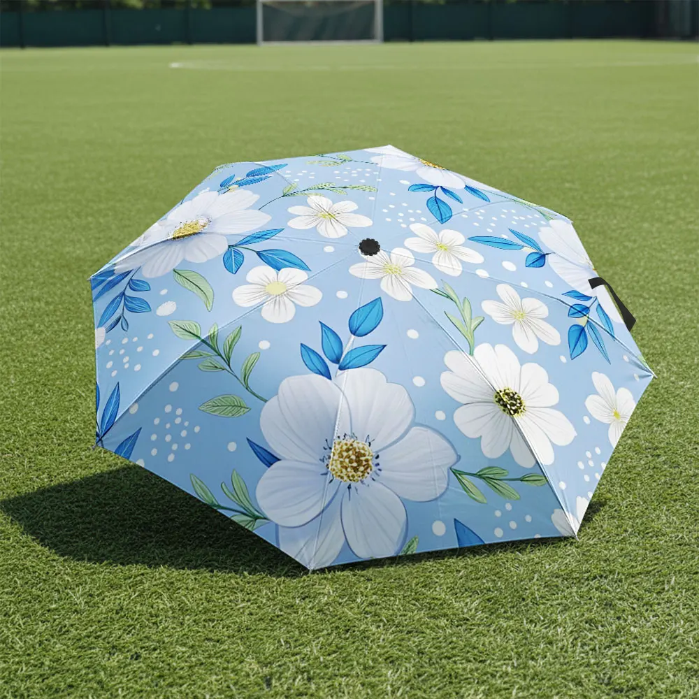 1P C Floral Umbrella in Front of a Classic Building Print 8 Iron Ribs Folding Umbrella Auto-Open Fashion Sunshade