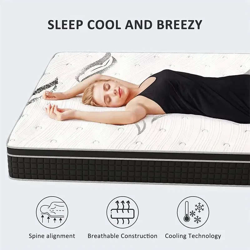 Luxury High Quality 12 Inch Medium Firm Queen Size Bed Mattress for Bedroom Furniture mattress  sale Top Type Rolled