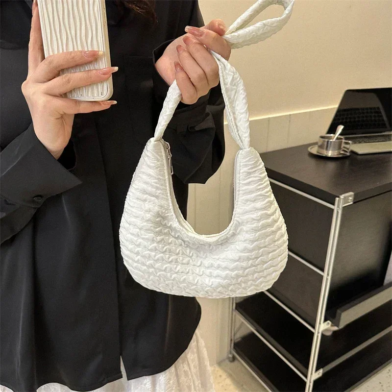 Soft Pleated Women Small Shoulder Bag Casual Simple Handbags Designer Artistic Style Underarm Bag Sweet Dumplings Bag