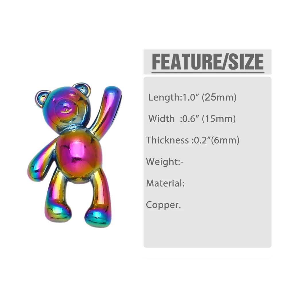 OCESRIO Trendy Rainbow Balloon Dog Bear Necklace Pendant Copper Electroplating Animal Dog Pendant for Jewelry Making pdta585