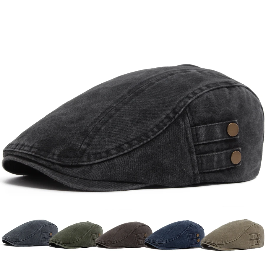 New Double Button Decorate Vintage Beret Fashion Men Women Newsboy Cap Retro Male Casual Flat Visor Hat Spring Summer For Unisex