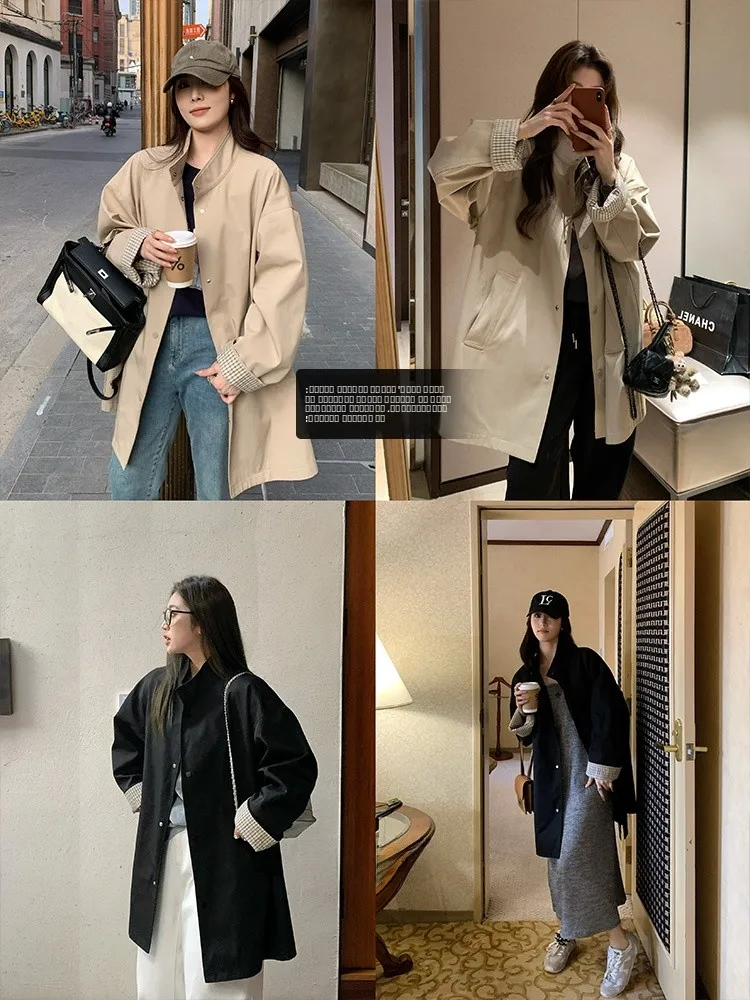 

Женская модная верхняя одежда: Удлиненная ветровка NAZ большого размера из хлопка и полиэстера в клетку, осенняя, повседневная, в стиле пэчворк, британский стиль