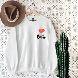 Stylish Minimalism Red Lips Sweatshirt Women Long Sleeve Trend Vintage Streetwear for Going Out Outfits