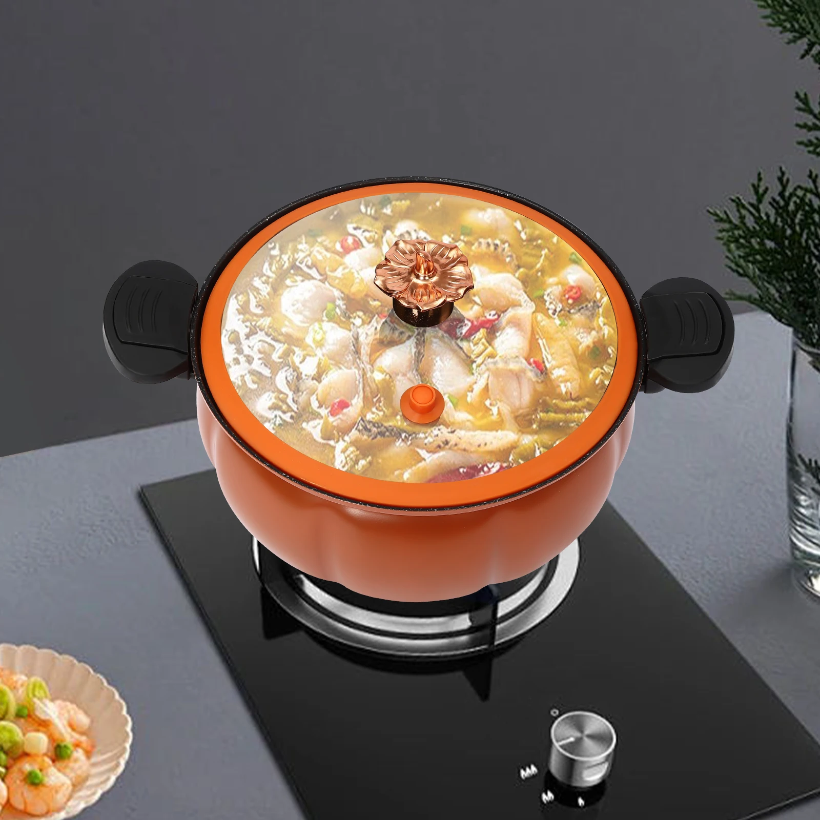Halloween Style Micro Pressure Cooker Pumpkin Shaped, Refined Iron Micro Pressure Cooking Pot  for Kitchen