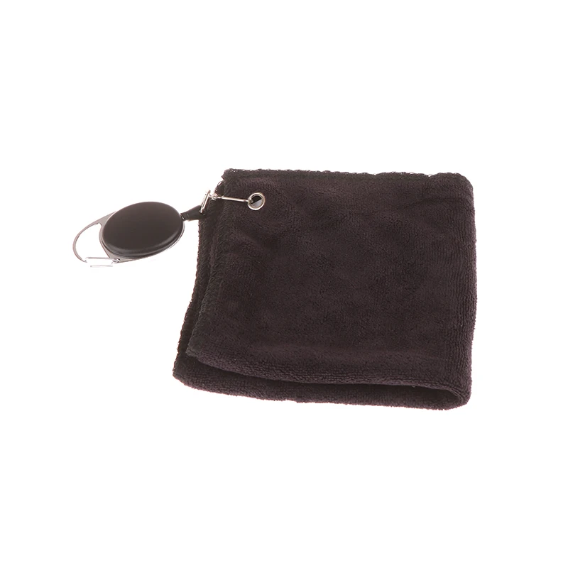 1PC Black Golf Towel Wet Dry Cleaning Cloth With Retractable Hook Easy To Carry