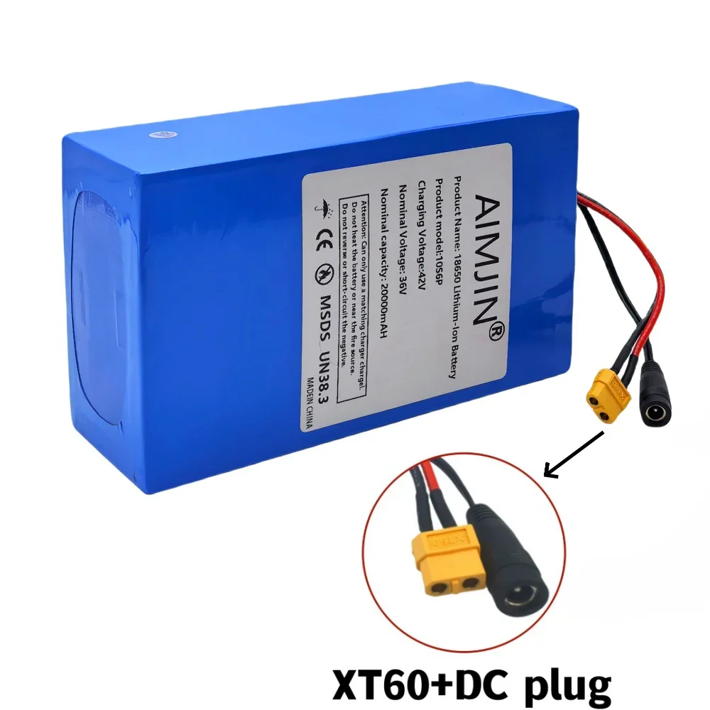 10S6P 36V 20000mAh Rechargeable Lithium-ion Battery Pack 1000W Built in BMS Suitable for Electric Scooter Battery