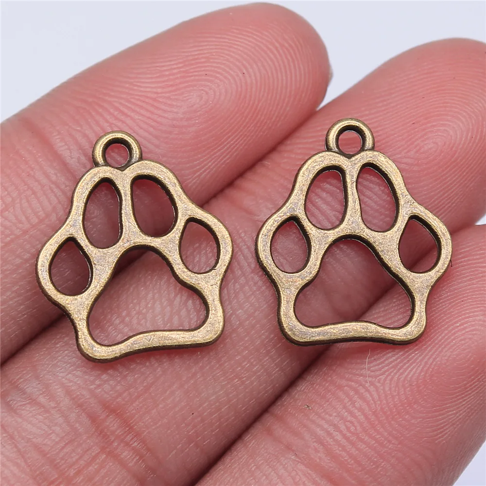 20pcs Charms Dog Paw Tibetan Bronze Silver Color Pendants Antique Jewelry Making DIY Handmade Craft