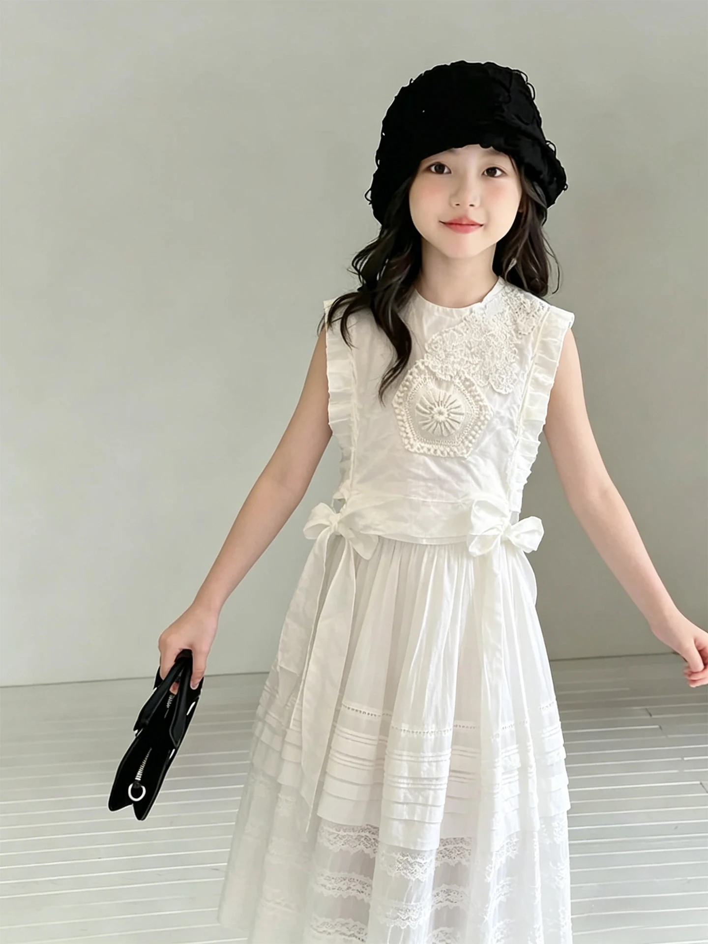 

Girls Summer Outfit Baby Dress Set Thin Two-Piece Suit White Vest Half Skirt Casual Style Children Clothes for Ages 2-14