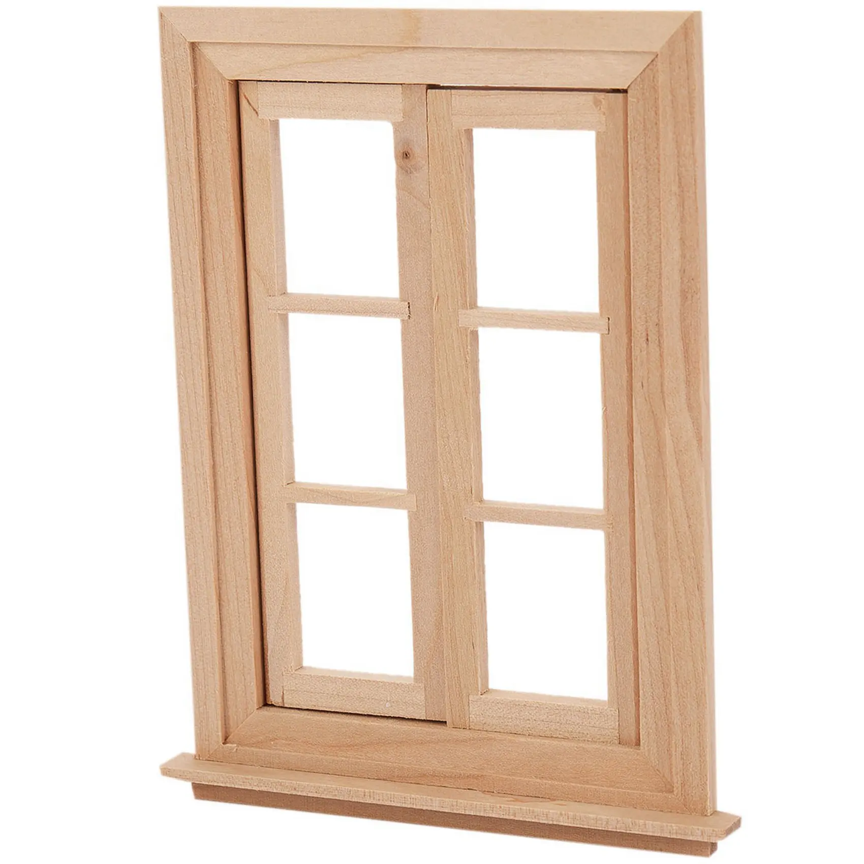 X18A-2X 1:12 Casa delle bambole in miniatura Doppia finestra Cornice in legno a 6 pannelli e piastra di vetro Casa Fai da te Accessori per doppia finestra