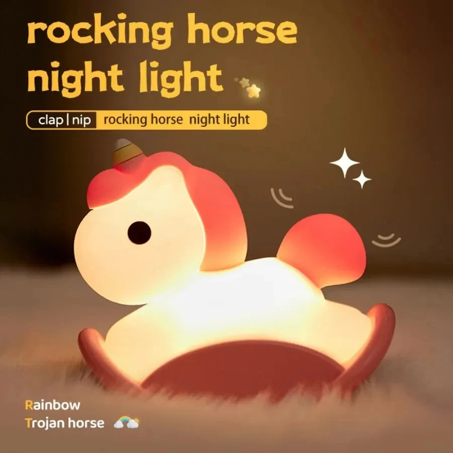 LED Night Light Unicorn Pat Light Silicone Cartoon Animal Dimmable USB Rechargeable Bedside Lamp Bedroom Desktop Decor Kids Gift