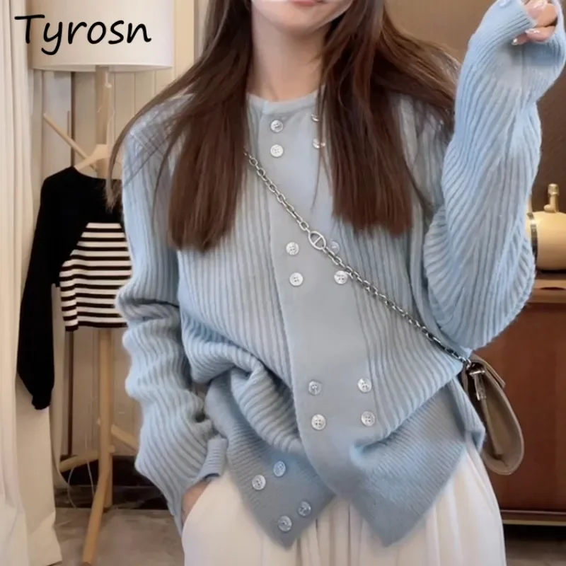 

Cardigan Women Double Breasted Solid Gentle Simple Fashion All-match Korean Style Daily Cozy Autumn Warm Long Sleeve Sweaters