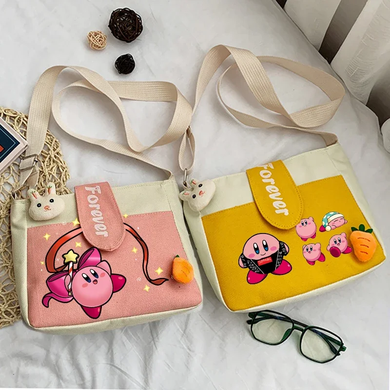 New Star Kirby Shoulder Bag Girl Cute Cartoon Anime Handbag Outdoors Large Capacity Storage Canvas Crossbody Bag Square Bag Gift