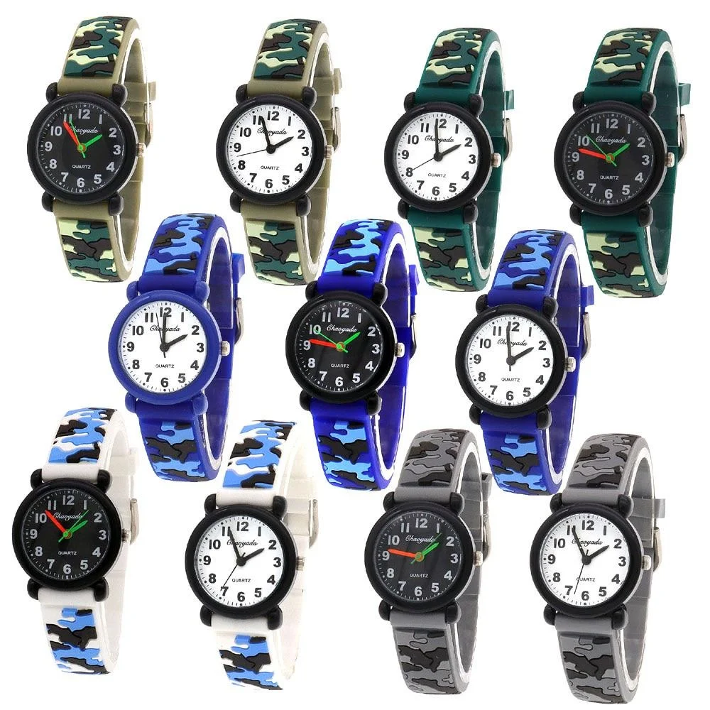 

Boys Girls Fashion Camouflage Silicone Strap Quartz Watches Children Kids Students Digital Cool Waterproof Clocks