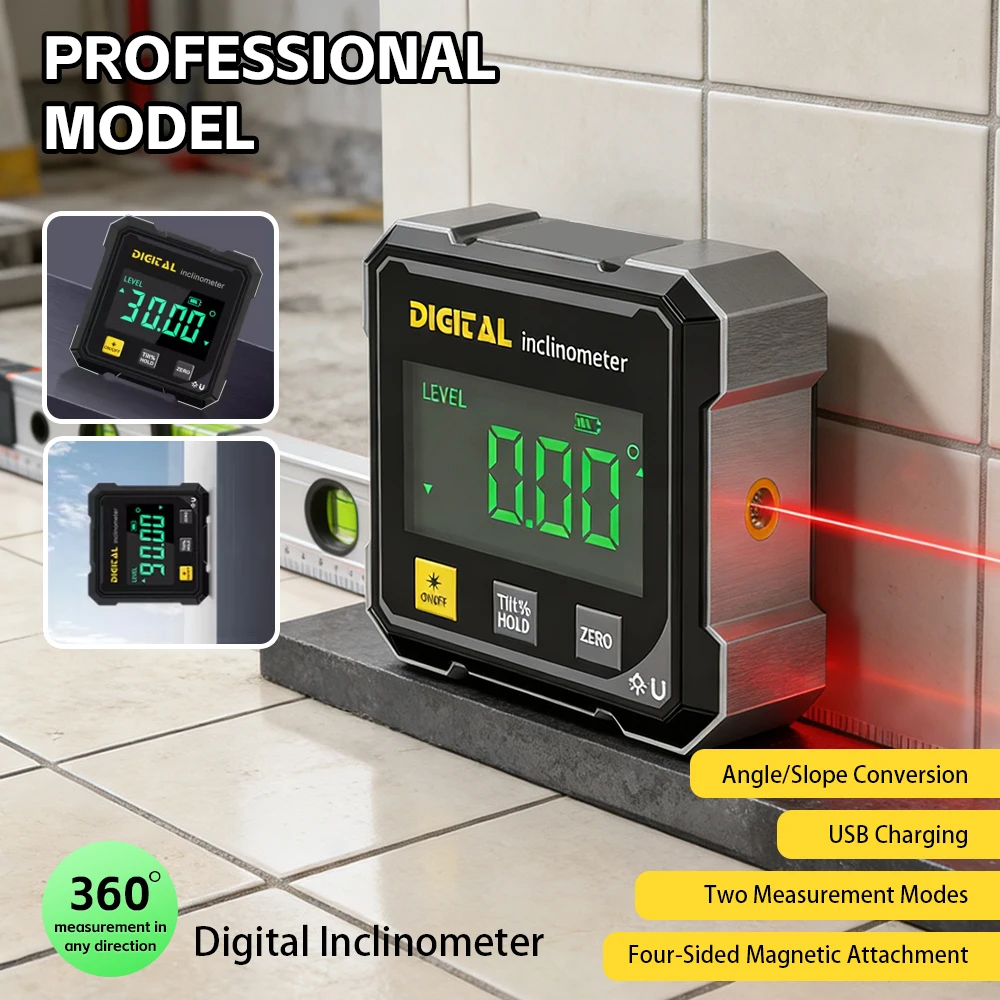 

Двухлинейный цифровой инклинометр, магнитный уровень и лазерный угломер, электронный измеритель уклона для строительных работ