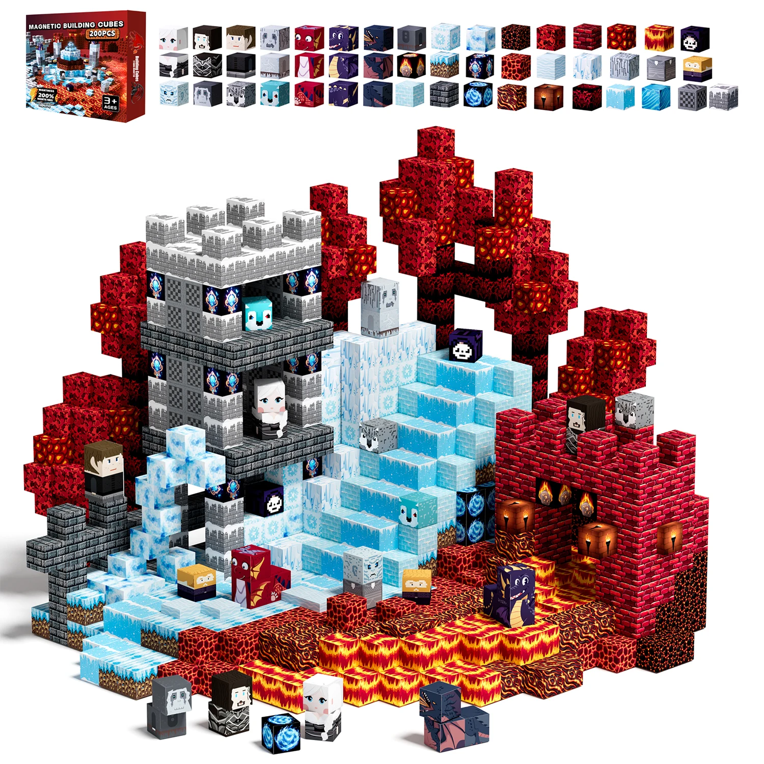 

100/150PCS ICE FIRE Magnetic Building Blocks Cube Montessori STEM Educational Sensory Toys for Kids 3-8 Birthday Holiday Gift