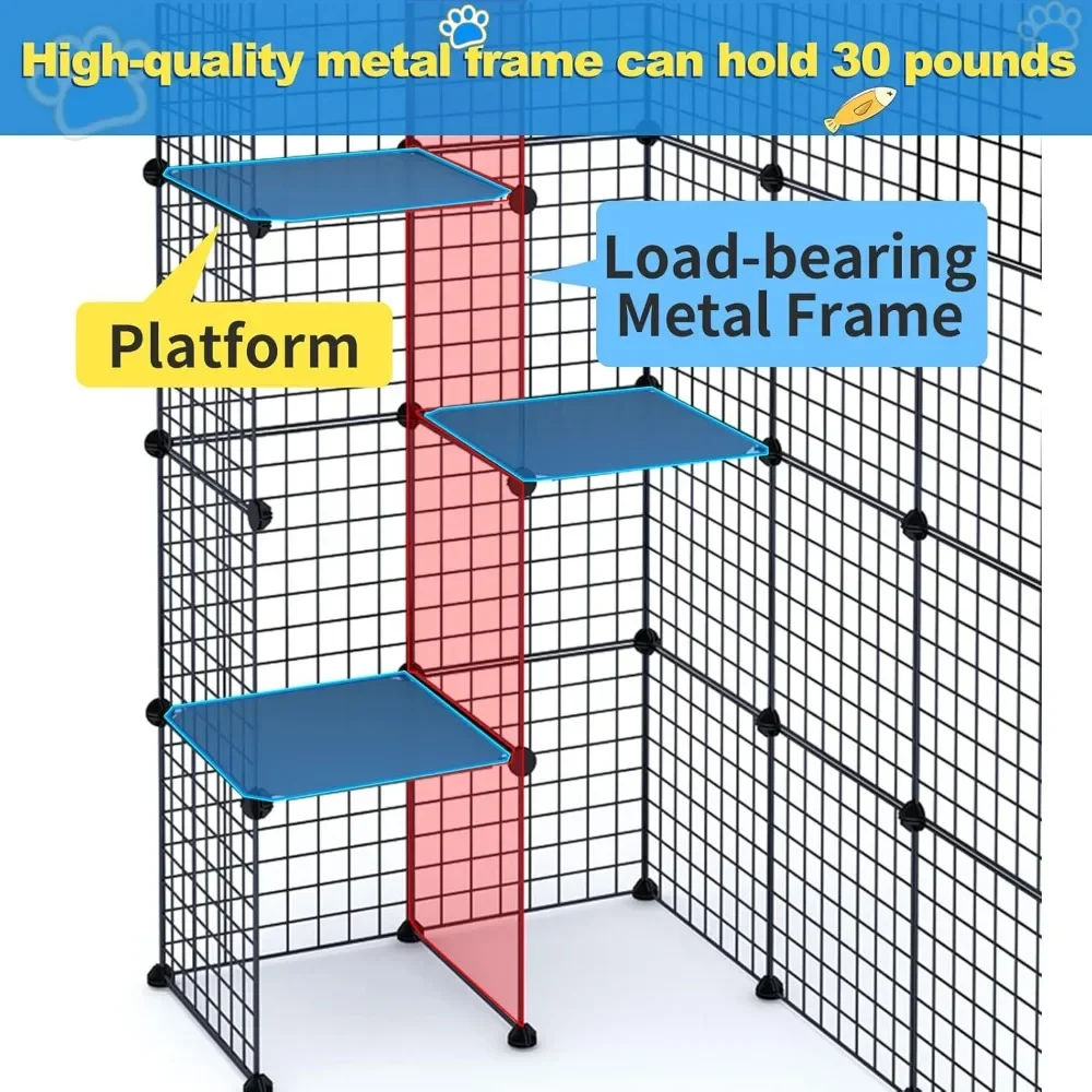 Enclos extérieur pour chat bricolage, grande maison pour chat avec 6 plates-formes de saut pour jouer, grande entrée, facile à nettoyer