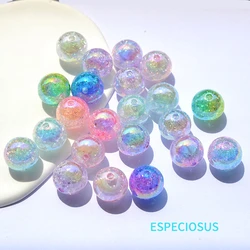 Multi Color UV Plated Round Shaped Acrylic Cracked Beads Glittering Spacer Necklace Making Departments DIY Jewelry Accessories