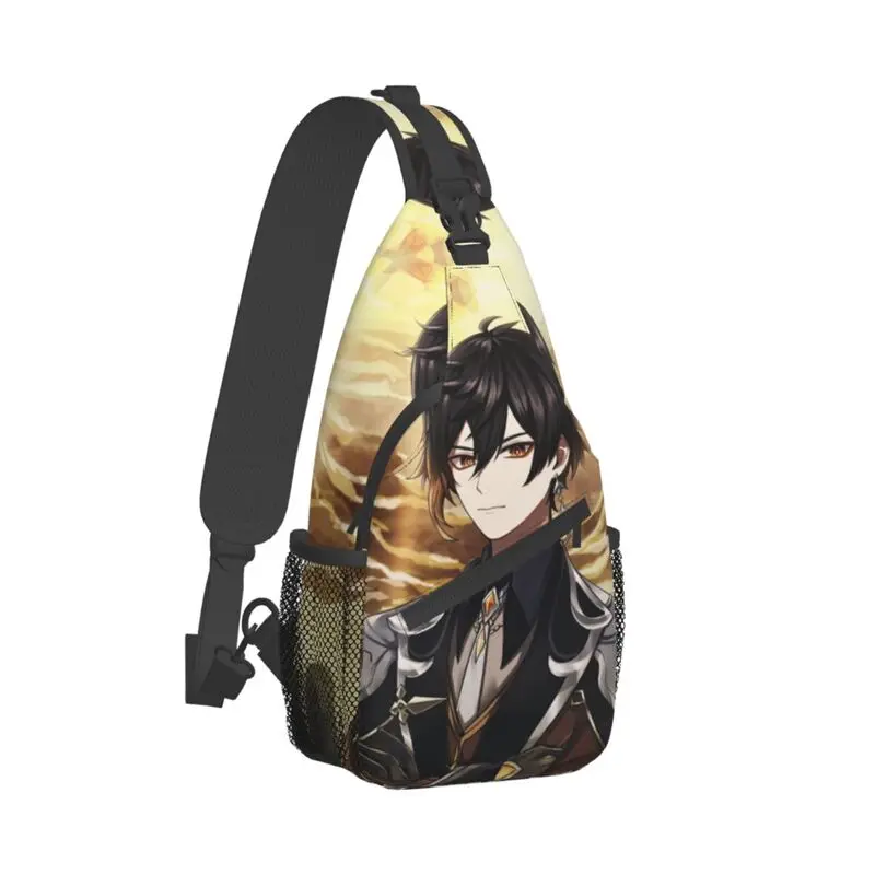 Tas selempang dampak Zhongli Genshin untuk pria Traveling ransel dada permainan Anime pria Daypack