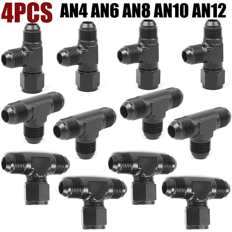 

4X AN4 AN6 AN8 AN10 AN12 Universal Aluminum Hose Tee Connector Fittings Male To Male Female Tee On Side Thread Fitting Adapter