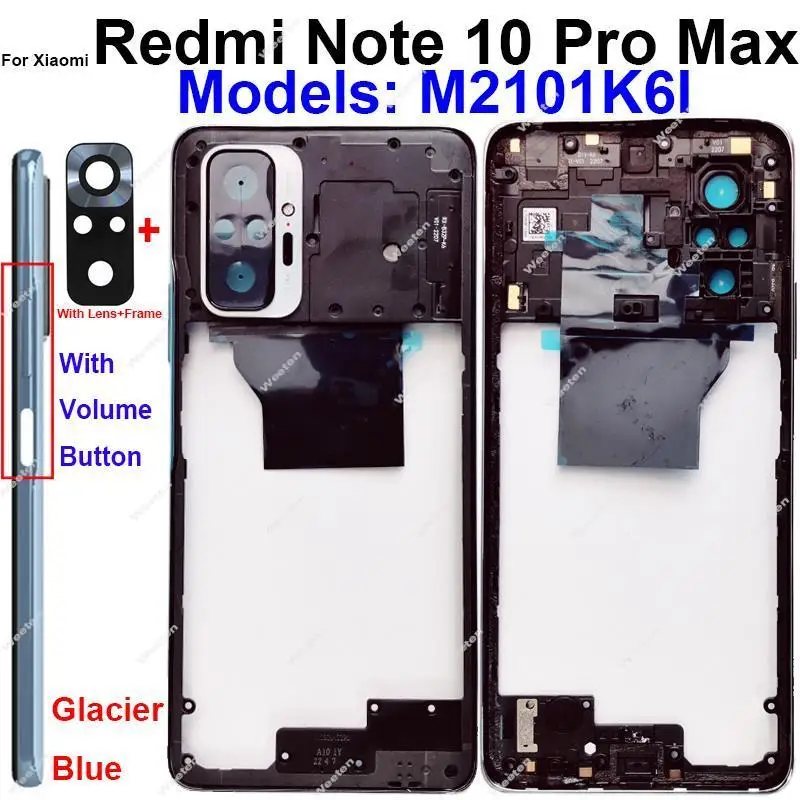 For Xiaomi Redmi Note 10 Pro Note 10 Pro Max Middle Housing Frame Holder Cover Bezel with Side Kesy Parts