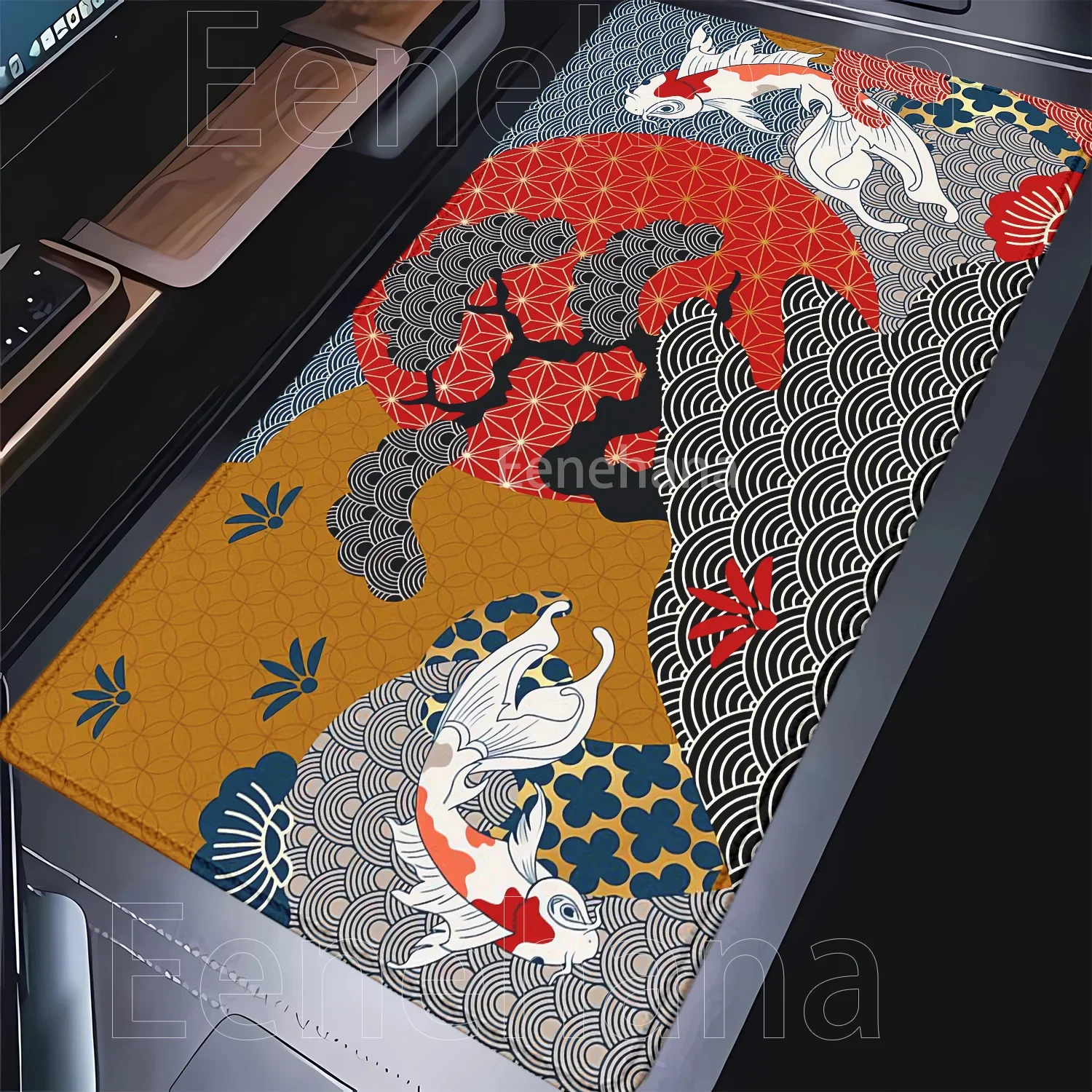 Mouse Pad Koi Fish Art Seal Desk Mat Black and White Yin-yang fish Large XXL Gaming Rubber 900x400mm office HD Printing Mousepad