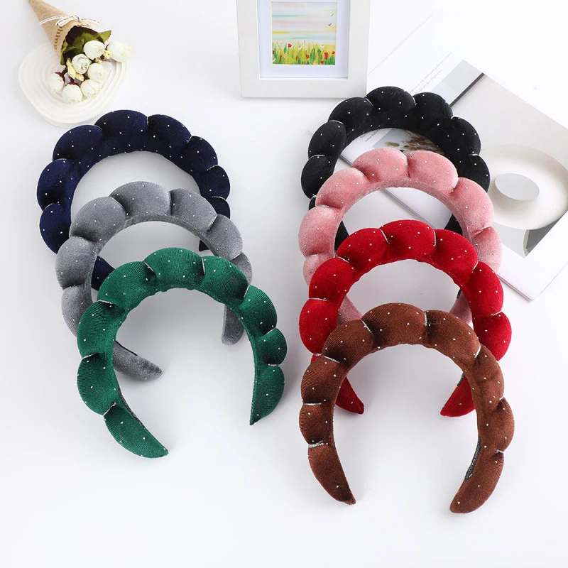 Bando spons awan warna polos, ikat kepala cuci Scrunchies Puffy, ikat rambut Perawatan Kulit untuk mandi, riasan wajah modis