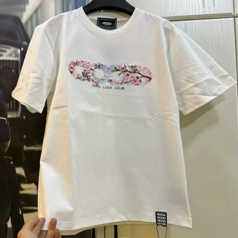 Embroidered Peach Blossoms Good Luck Club Breathable Cotton Round Neck Short Sleeve GOODBRAND Tshirts Summer Men Women Top Tees