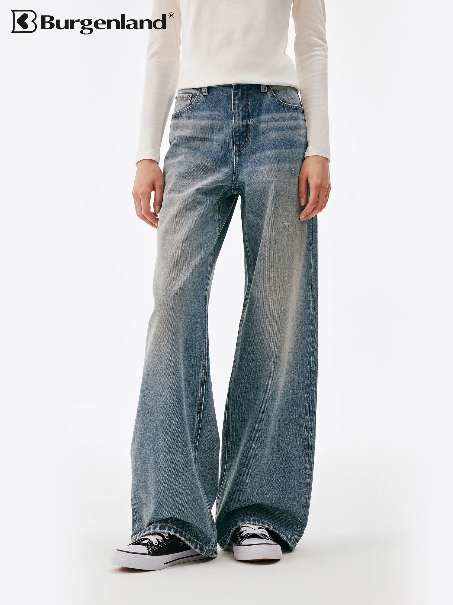 Retro Washed Cotton Denim Pants Women Loose Straight Leg  Wide Leg Pants Micro Flared Long Jeans Casual Style