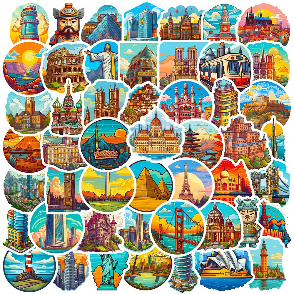 10/30/50PCS World Landmark Architecture Tourist Cute Decals Toys DIY Suitcase Skateboard Phone Luggage Bike Stickers Gift