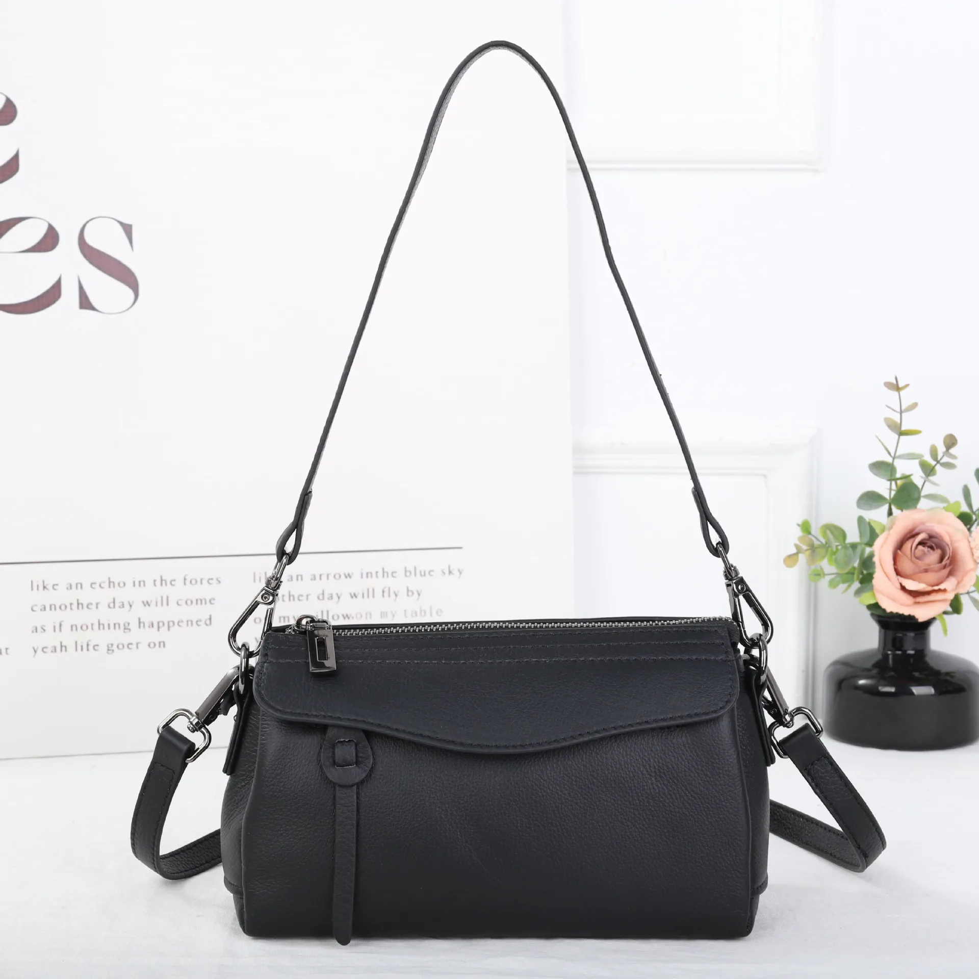 

Women's Natural Pebbled Leather Crossbody - More Pocket Work-to-Evening Shoulder Bag, Soft Leather Tote with Adjustable Strap