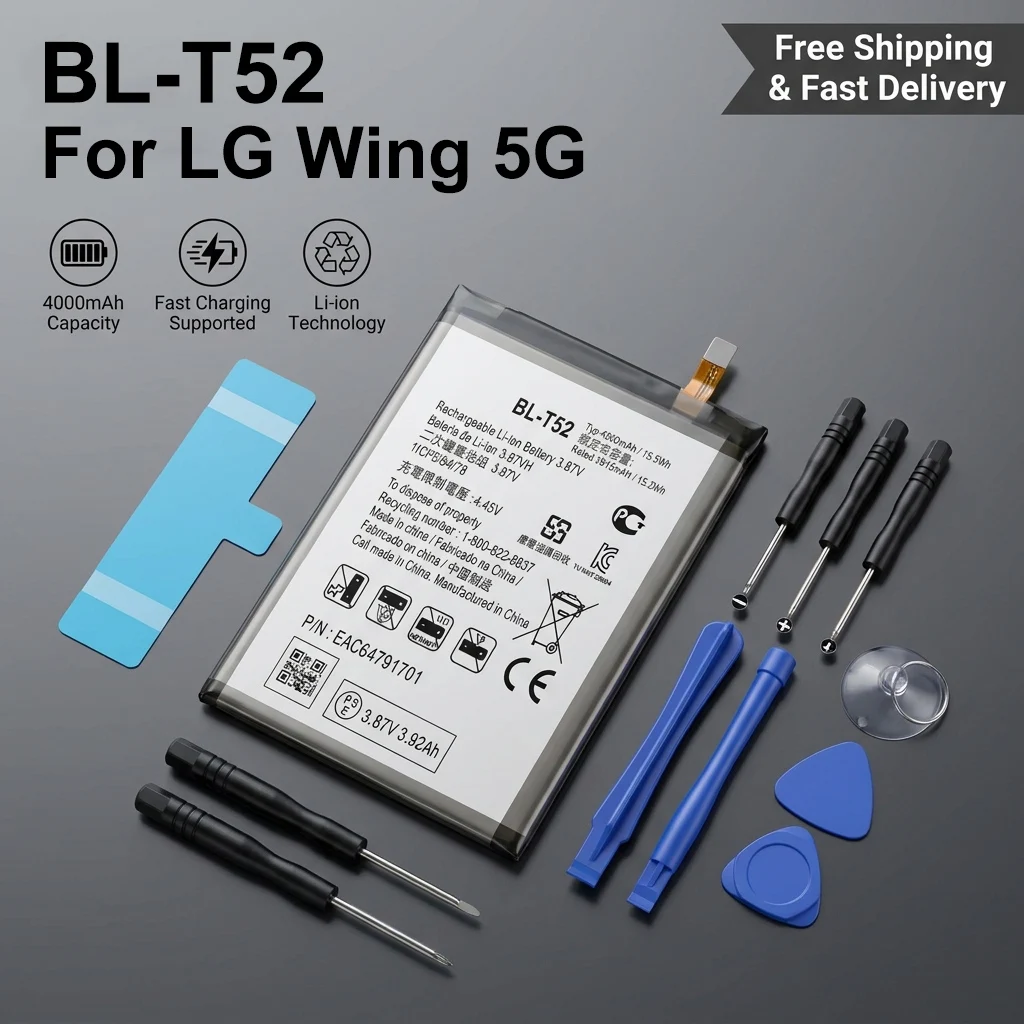 

BL-T52 Replacement Battery for LG Wing 5G LM-F100/ LM-F100N8/ LM-F100V 4000mAh High Capacity Li-ion + Tools