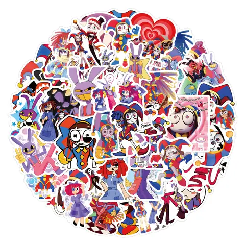 50pcs Cartoon Magic Digital Circus Decoration Handbooks Stationery Water Cups Computer Waterproof Stickers