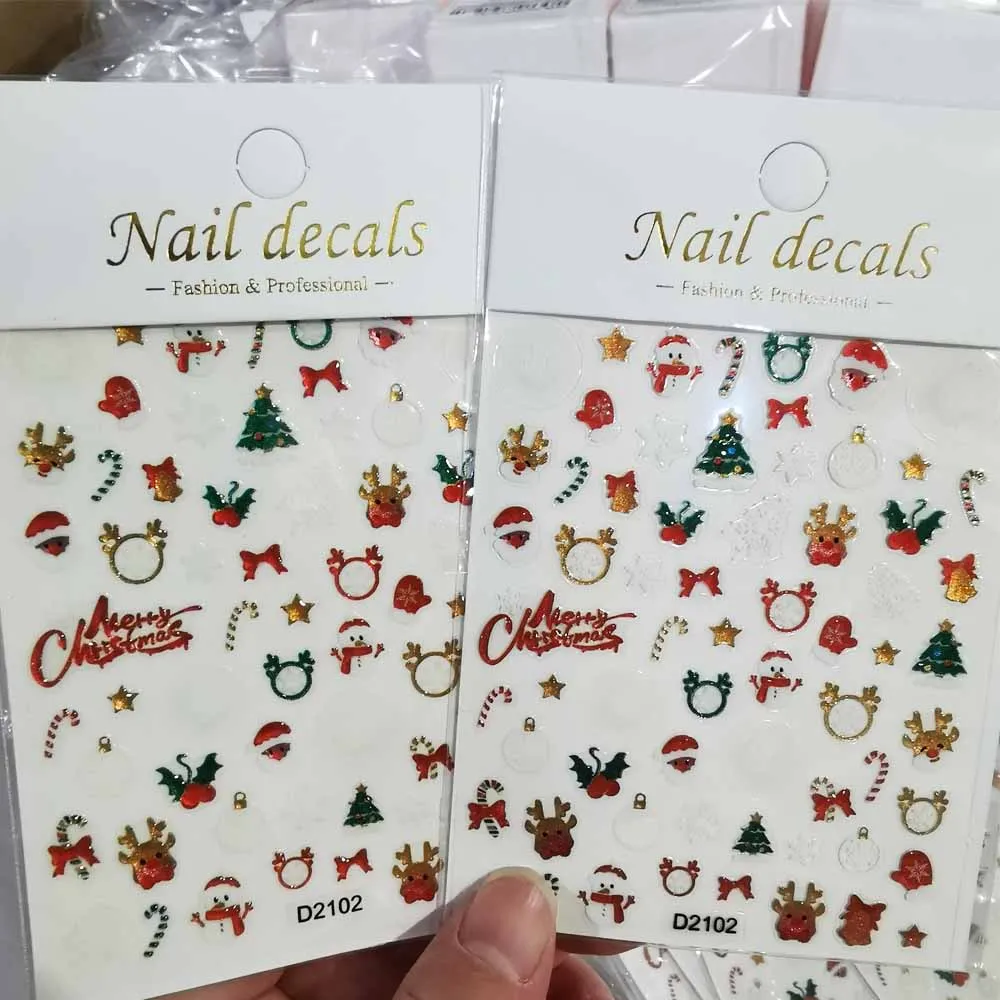 1/2/3 pçs 5d geléia natal arte do prego adesivos bonito dos desenhos animados elk árvore de natal boneco de neve sino floco de neve macio alívio decalque do prego deco