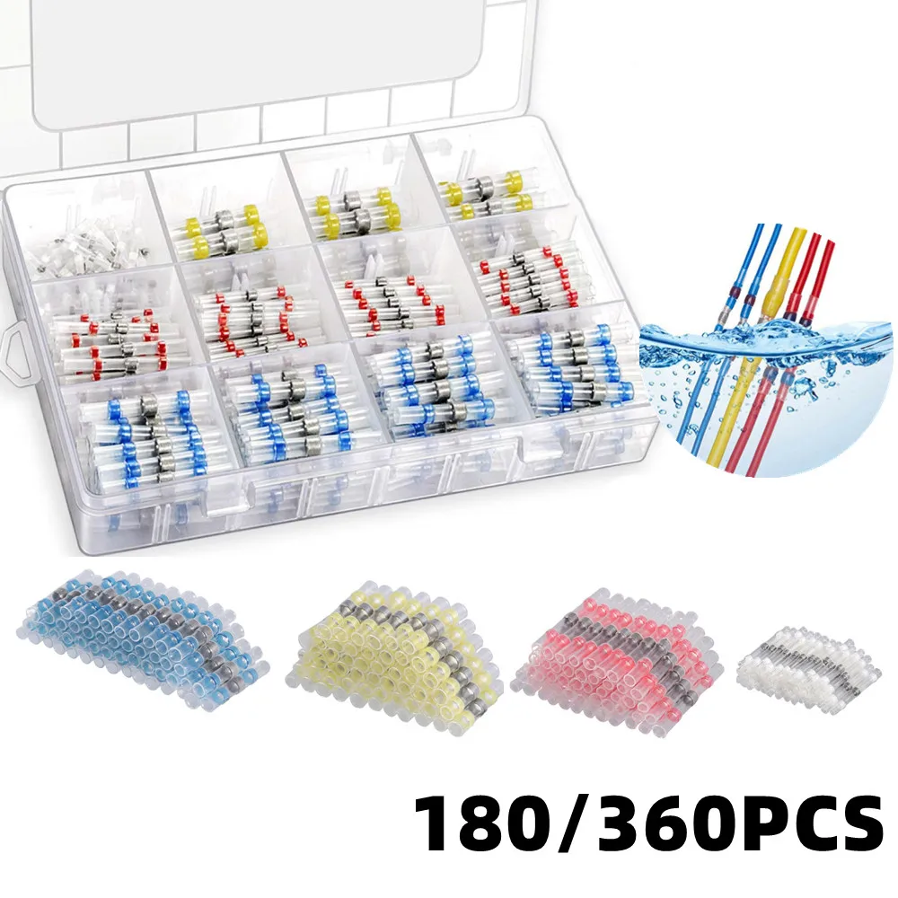 

180/360PCS Solder Seal Butt Connectors Waterproof Heat Shrink Electrical Wire Connector Assortment Sleeve Splice Terminals Kit